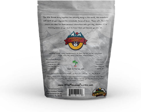 Wild Meadow Farms Adventure Shreds Dog Treats, Elk & Bacon, Soft & Thin, Grain-Free, 2.5 Ounce Pouch