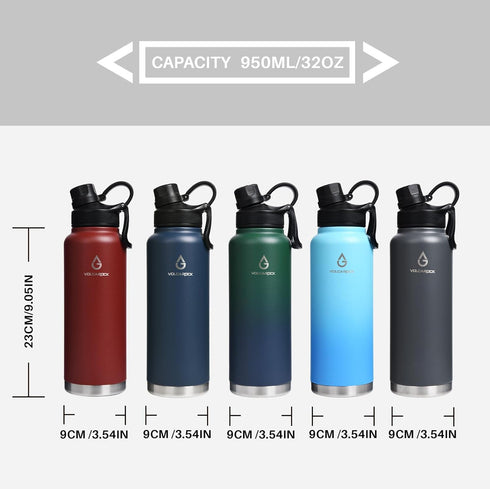 Insulated Sports Water Bottle with Straw Lid, 3 Lids, 40 Oz, Brick Red, Dishwasher Safe & BPA Free
