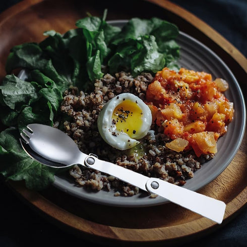 Folding Camping Spork with Case, Portable Keychain Spork, Long Handle Reusable Stainless Steel Collapsible Utensil