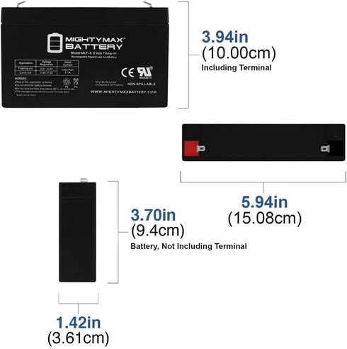 Mighty Max Battery ML7-6 6V 7AH F1 PACK 2 SLA Battery Terminal
