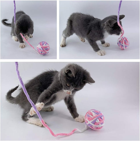MAIYU Cat Balls - 5 PCS Colorful Yarn Balls with Built-in Bell, Interactive Kitten Toys