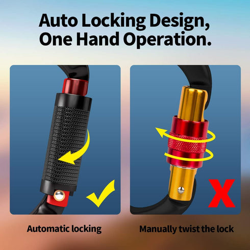 FVW Auto Locking Rock Climbing Carabiner Clips, UIAA Certified 25KN Heavy Duty Caribeaners for Rappelling, Swing,