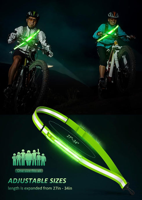LED Reflective Belt Sash, Safety Lights for Night Walkers, High Visibility Rechargeable Reflective Running Gear for