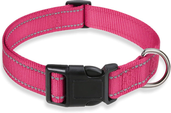 Reflective Dog Collar Adjustable Safety Nylon for Small Medium Large Dogs, Pink L