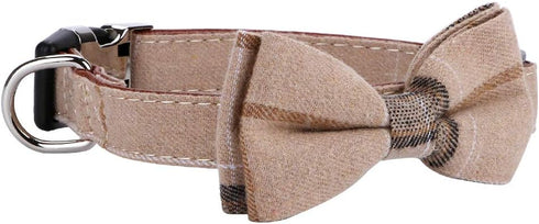 Soft & Comfy Bowtie Dog Collar, Detachable Adjustable for Small Medium Large Pets, S, Brown