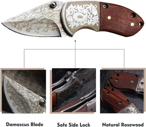 STARDW Mini Folding Pocket Knife - Cool Damascus Pocket Knife, EDC for Camping, Hiking, Gift for Men and Women