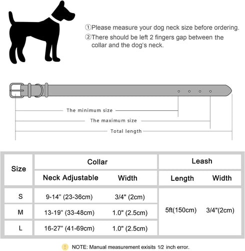 PET ARTIST Soft Leather Dog Collar and Leash Set, Bright & Solid Nylon Grey Dog Collar with Quick Release Metal Buckle,