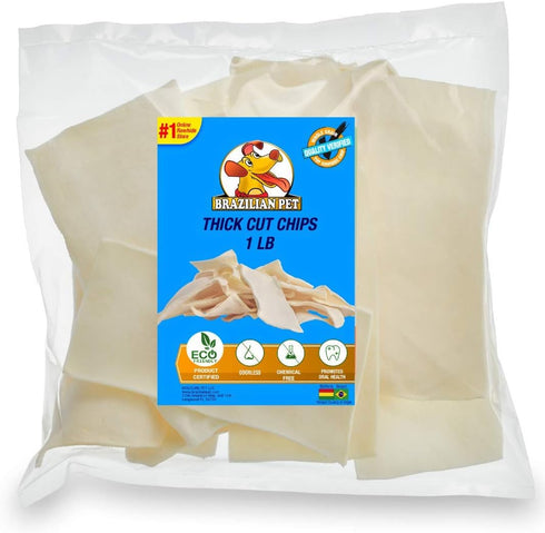 Premium Thick Cut Chips, Wholegrain Rawhide, 100% Natural, Great Behavioral Dog Chewing Treat Solution, 1 Pound
