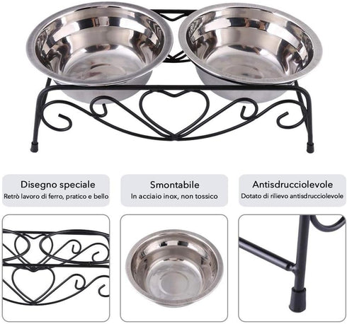 AUNMAS Elevated Dog Cat Bowls, Stainless Steel Double Food Water Bowls for Small Pets, Feeder Dishes Shelf Stand