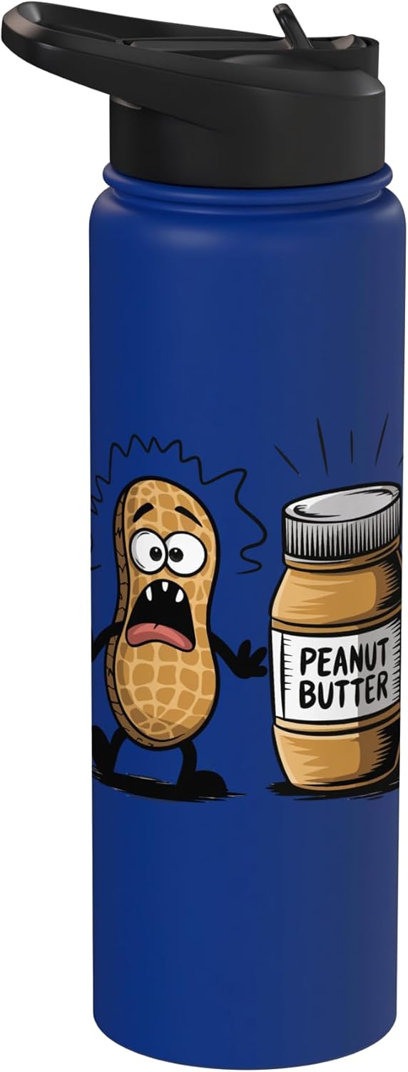 Peanut Butter Peanut Foodie Funny Surprised Peanut Looking At Peanut Butter Stainless Steel Insulated Water Bottle
