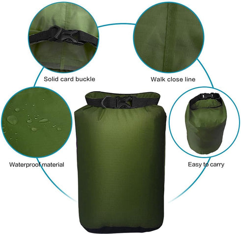 Pimoys 5 Pack Waterproof Dry Sacks, Lightweight Outdoor Dry Bags 20L/12L/10L/6L/3.5L for Kayaking, Camping, Rafting
