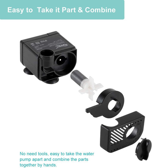 hygger Ultra Quiet 53GPH Submersible Mini Water Pump, 2 Nozzles for Aquariums, Fish Tank, Fountain, Hydroponics, 120V
