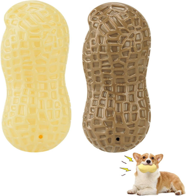 Squeaky Dog Toys Interactive - 2 PCS Peanut Shape Teeth-Cleaning Chew Toy for Medium, Large & Small Breeds