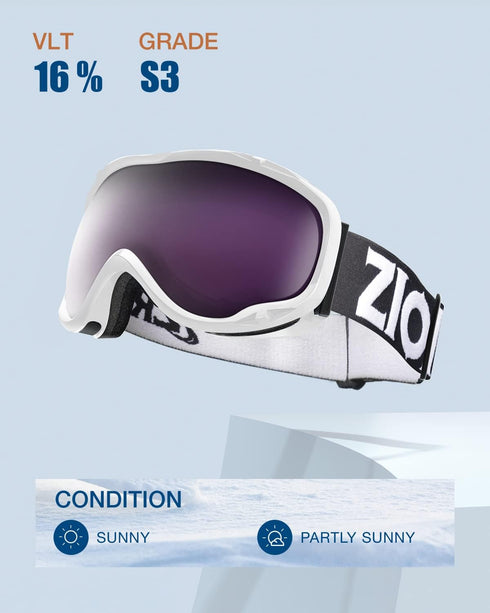 ZIONOR Lagopus B1 Ski Goggles - OTG Anti-Fog Snow Goggles, UV Protection for Men, Women, Youth