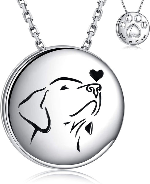 Pet Cremation Necklace for Dog - Sterling Silver Always in My Heart Paw Print Memorial Keepsake Pendant Urn Jewelry for