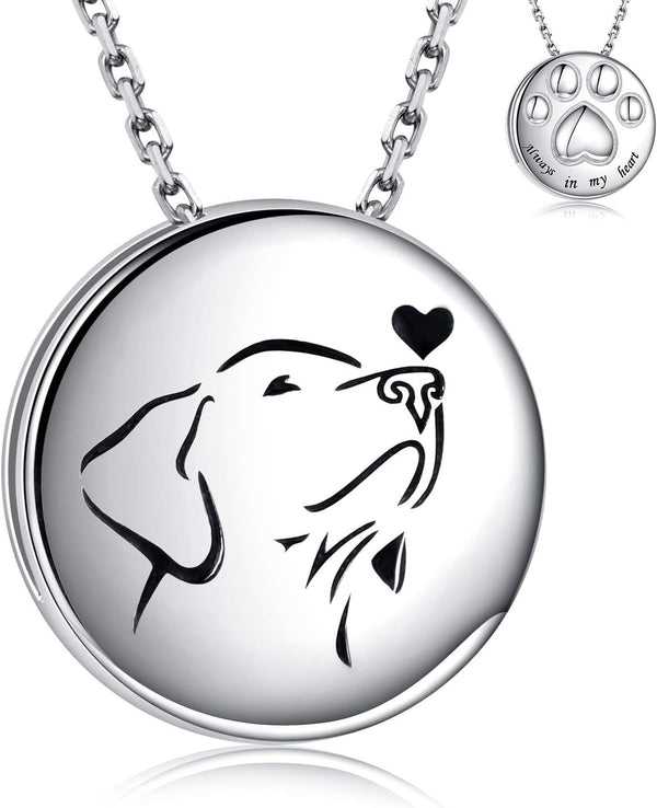 Pet Cremation Necklace for Dog - Sterling Silver Always in My Heart Paw Print Memorial Keepsake Pendant Urn Jewelry for