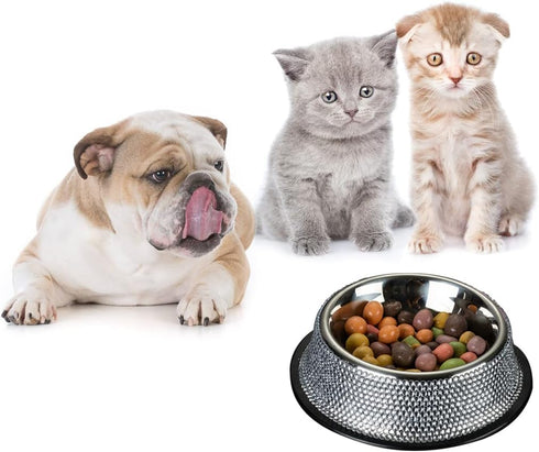APGLSXY Dog Bowls with Rhinestones Stainless Steel Dog Food and Water Bowls Non-Skid Rubber Base Sparkling Feeding