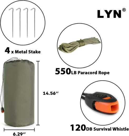 Wild Must: LYN Extra Large 3 Person Reusable Survival Shelter Tent, Waterproof, Fireproof, Lightweight