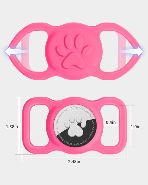 Dynmeow Airtag Dog Collar Holder, Stretchy Silicone Anti-Lost Holder for Dog and Cat Collars (HOT PINK)
