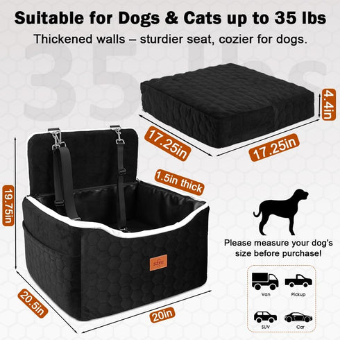 35 lbs, SZEE Dog Car Seat for Small/Medium Sized Dogs up to Dog Booster Car Seat with Detachable Protective Leather
