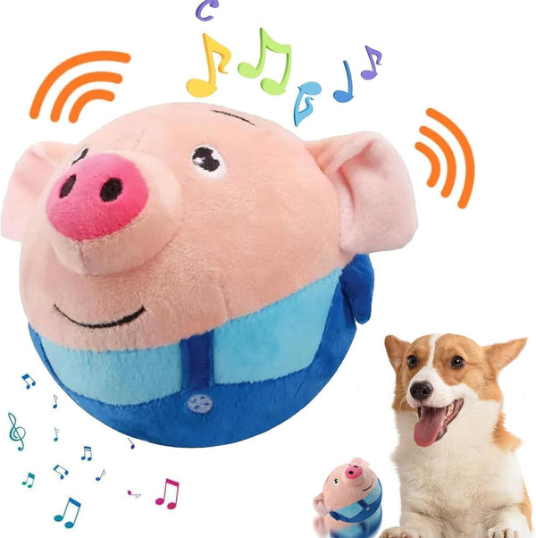 Active Moving Pet Plush Toy, Interactive Dog Toys, USB Rechargeable Washable Cartoon Pig Sound Electronic Dog Toy,