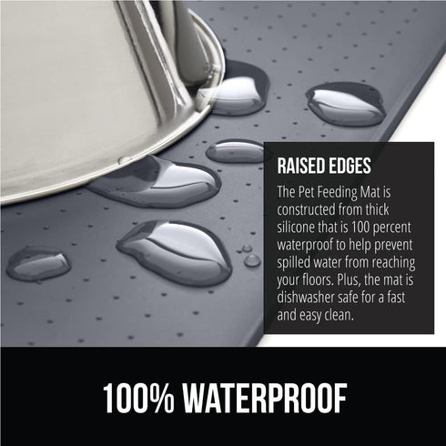 Gorilla Grip 100% Waterproof BPA Free Silicone Pet Feeding Mat, 16x10, Gray, Protects Floors, Dog Cat Food Mats