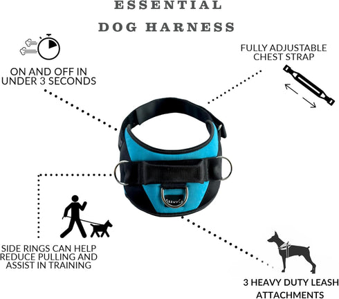 ShawnCo Essential Dog Harness, No-Pull Pet Vest with 3 Leash Clips for Easy Walking and Training