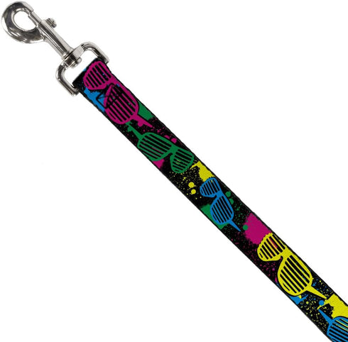 Dog Leash Eighties Shades Splatter Black Neon 4 Feet Long 1.5 Inch Wide