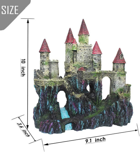 PINVNBY Aquarium Resin Castle Decoration, Fish Tank Driftwood Castle Hideouts, Red
