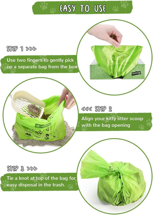 100 Count Cat Litter Bags for Poop Biodegradable Cat Waste Disposal Bag Leakproof Durable and Unscented Large to Fit