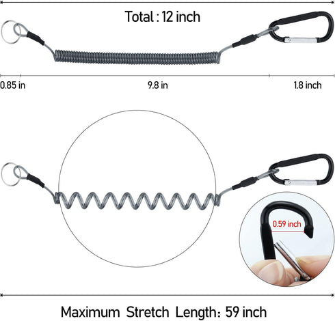Heavy Duty Fishing Lanyard, Retractable Coiled Tether with Carabiner for Pliers, Boating, Tools