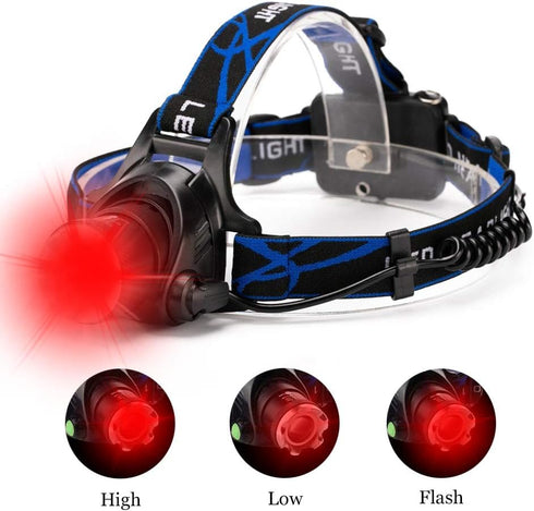 Zoomable LED Hunting Red Light Headlamp with 3 Lighting Modes, Water Resistant for Running, Camping, Hiking, Reading