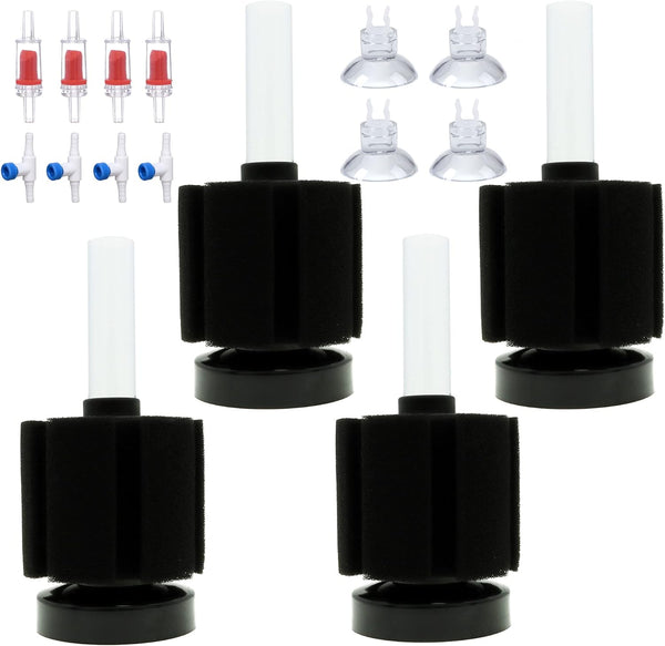 ALEGI 4pcs Bio Sponge Filter for Small Aquarium with Suction Cups, Check Valves for 5-20 Gal Fish Tank (Up to 10 Gallon)