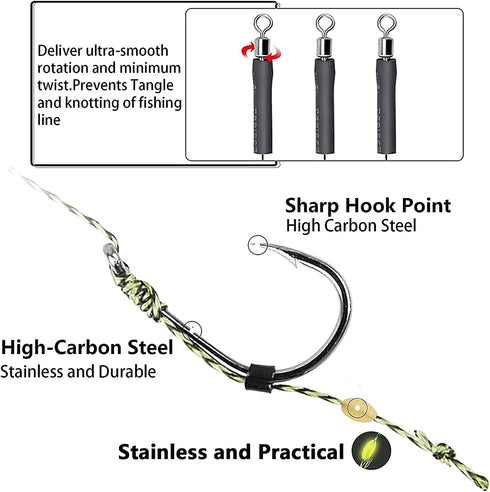 YOTO Carp Fishing Hair Rigs - 24 Pcs High Carbon Steel Curved Barbed Hooks with Swivels and Boilies