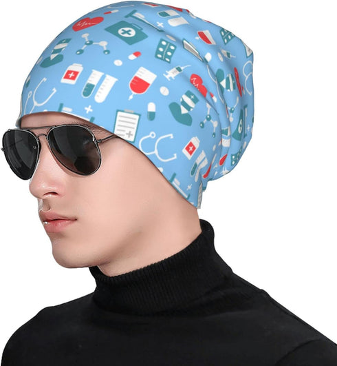 LAIPUTER Nurse Beanie Chemo Hat Cancer Headwear Knitted Hats Baggy Slouchy Scarf Nightcap for Adults Women Men