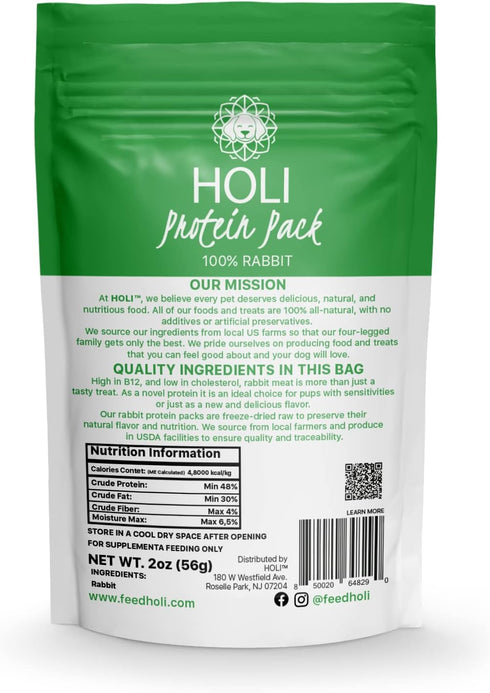 HOLI Rabbit Single Ingredient Dog Food Protein Topper, Grain Free, Gluten Free, 2oz