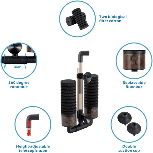 hygger Sponge Filter, Double Sponge Replaceable Media with 4 Biochemical Sponges for Fish Tank