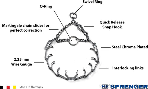Herm Sprenger Dog Training Collar with Quick Release Buckle, Ultra-Plus Chrome Plated Steel Made in Germany (2.25mm x