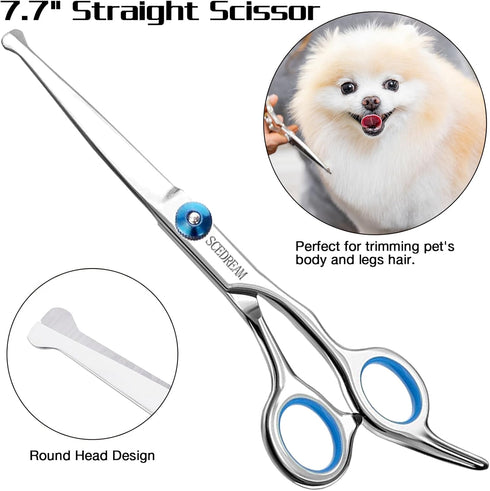 Professional Dog Grooming Scissors Kit, 5 in 1 with Safety Round Tips, 4CR Stainless Steel Pet Grooming Shears, Blue