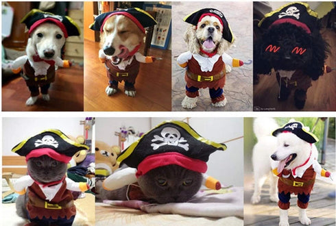 Idepet New Funny Pet Clothes, Pirate Dog Cat Costume Suit, Medium, Corsair Dressing Up Party Apparel with Hat