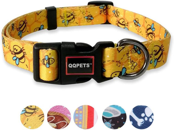 QQPETS Adjustable Soft Dog Collar - Print Flower Pink Multicolor Cute Patterns for XS Small Medium Large Pets