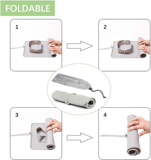 Portable Pet Double Bowl with Carry Case, Foldable Anti-Overflow Silicone Feeding Bowl for Cat or Dog