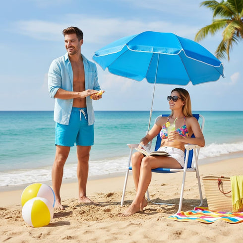 NAICKUC 265 Lbs Beach Chair with Sun Umbrella, Folding Camping Chair, Portable Chair, for Beaches, Camping, Lawns