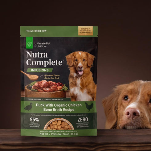ULTIMATE PET NUTRITION Nutra Complete Bone Broth Infusions, Freeze Dried Raw Dog Food, 1 Pound, Bone Broth Duck