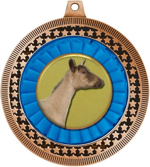 2.75-Inch Bronze Dairy Goat Medal Trophy with Free Ribbon