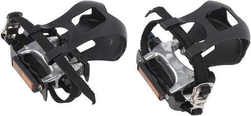 9/16 Exercise Bike Pedals, Aluminum Exercise Bicycle Pedals, with Toe Clip and Straps Pedal, Bike Pedal Straps