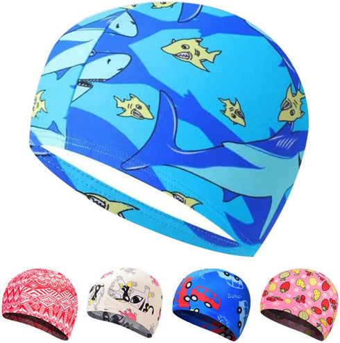 Solid Color Kids Swim Caps Swimming Hat for 2-8 Years Olds Boys Girls with Long Hair