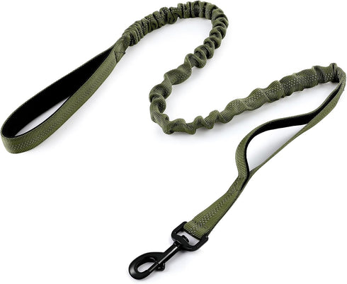 rabbitgoo Green Military Dog Leash, 5.2FT Bungee Training Leash with Shock Absorption & 2 Padded Control Handles