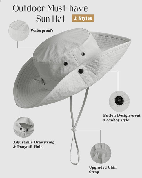 FURTALK Sun Hats for Men Women Packable Wide Brim Summer UV Protective Bucket Hat UPF 50+ Hat for Fishing Hiking