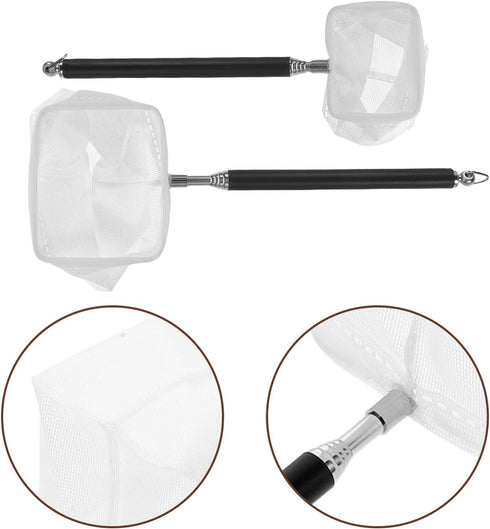 2pcs Cabilock Extendable Telescopic Fishing Mesh Nets with Fine Black Mesh, Small Aquarium Shrimp and Fish Catching